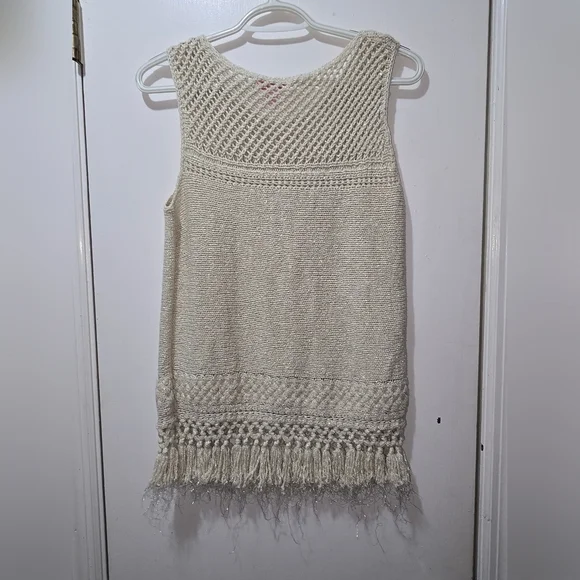 LILLY PULITZER LIMON Womens Small Metallic Gold Sleeveless Fringe Sweater - Picture 5 of 6
